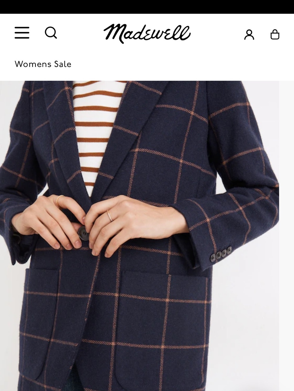 Madewell Women's Navy Windowpane Blazer Jacket